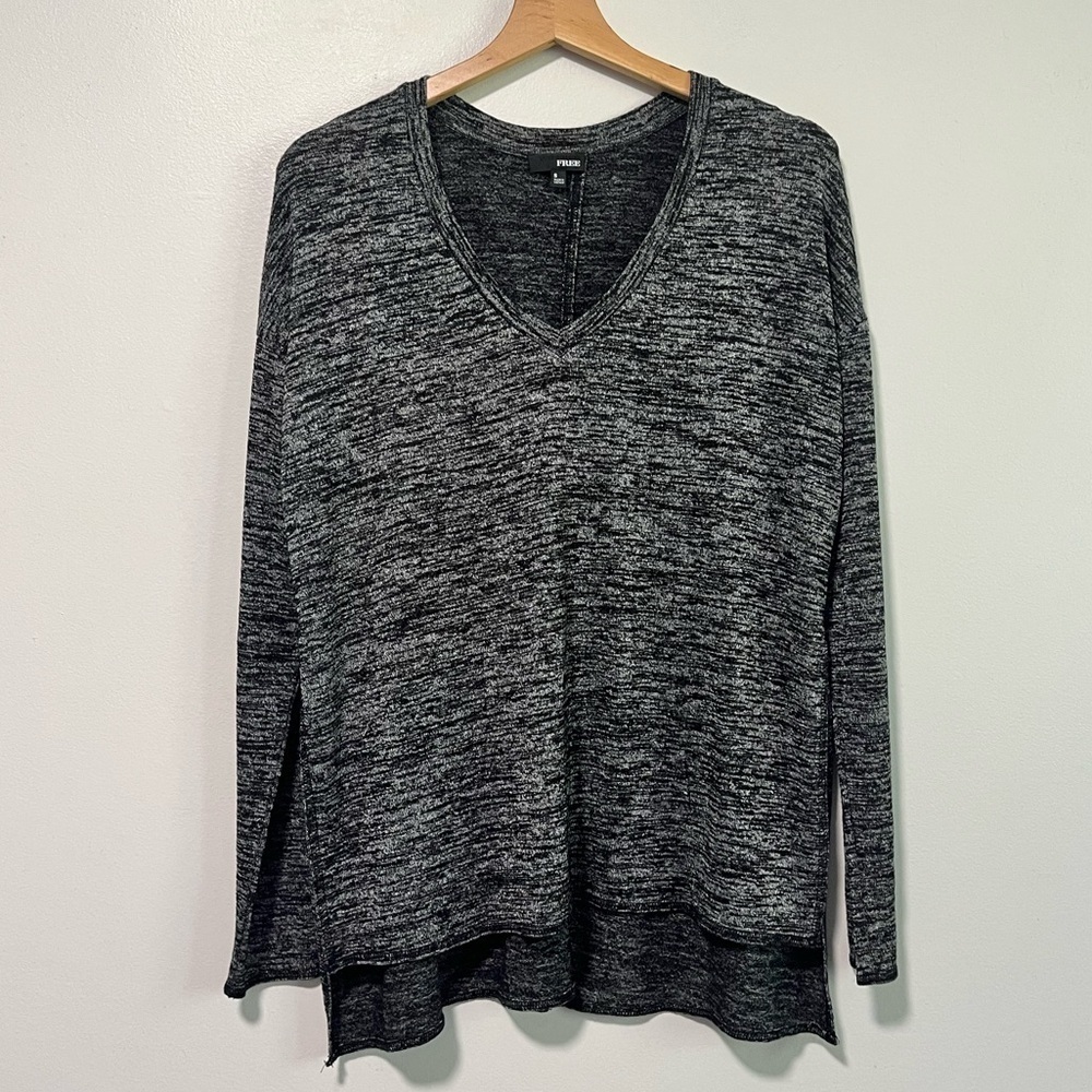 Wilfred Free Heathered Black Long Sleeve V-Neck Top - Size S